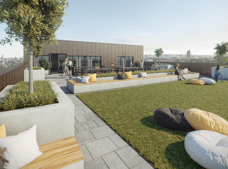 Landscaped rooftop gardens at the Waterhouse Manchester